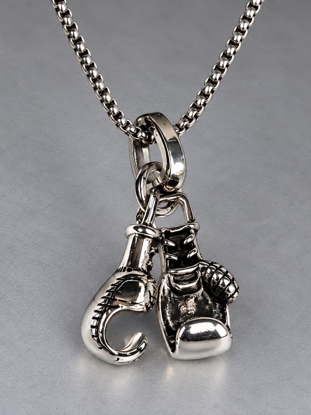 Sterling Silver Boxing Glove & Hook Pendant Necklace - Men